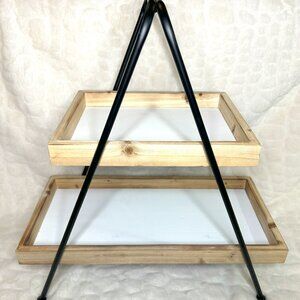 Decocrated Rectangular Wood and Metal 2-Tier Tray-NEW